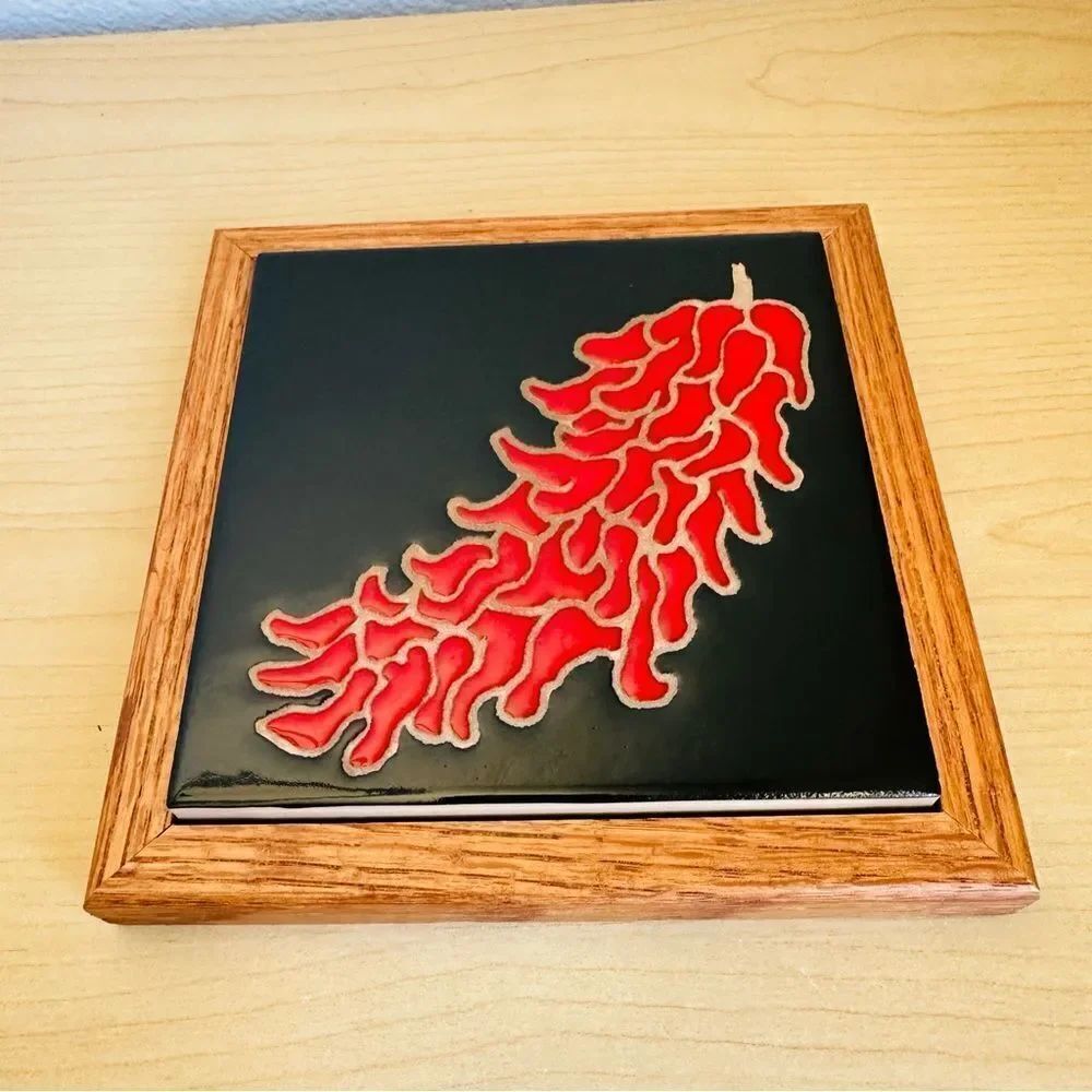 Framed Black Red Chili Pepper Tile 7”